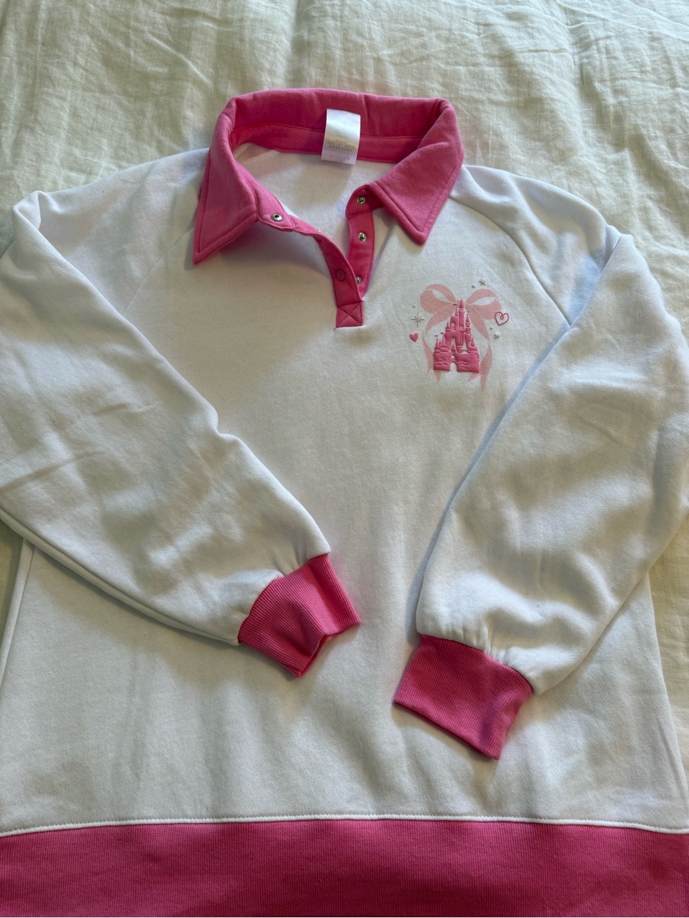 Disney White Sweatshirt with Pink Collar & Castle Graphic
